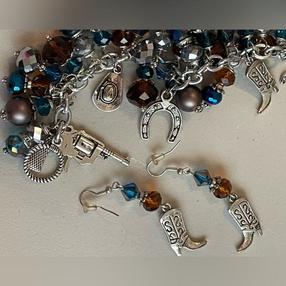 Cowgirl Up Glitzy Charm Bracelet & Earring Set Sparkle n Shimmer - Picture 5 of 8
